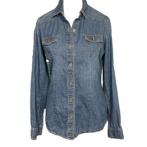 American Eagle American Blue Premium Denim 100% Cotton long sleeve top EUC - S